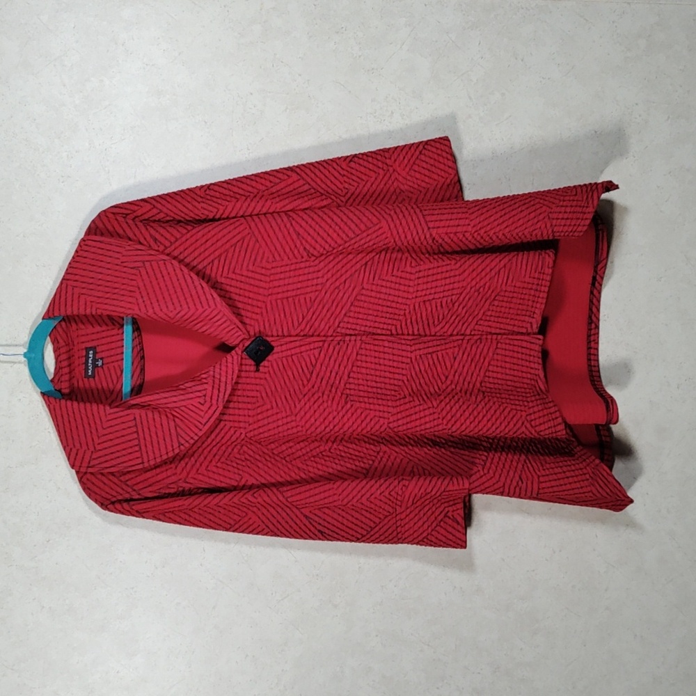 4186 Multiples red and black textured knit jacket L